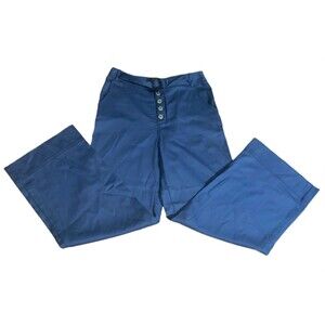Anthropologie Wide Leg Pants Women's 12 Blue Button Up Belt Detail